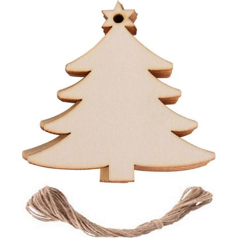 10 weiße, hängende Weihnachtsbaumkugeln aus Holz mit Seil zum Selbermachen von Weihnachtsdekorationen (1/5)