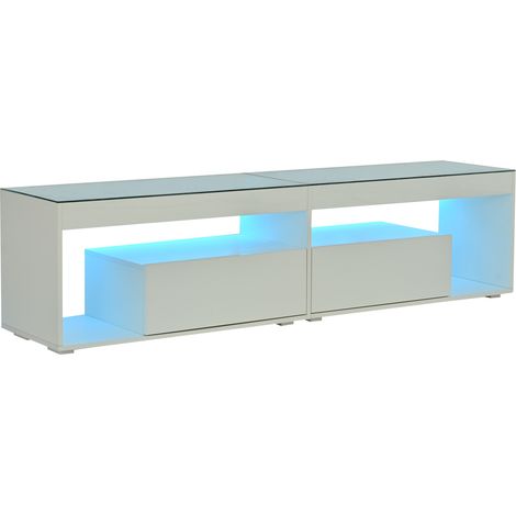 Mueble TV blanco alto brillo con LED y 2 cajones para TV de hasta 70 pulgadas (1/5)