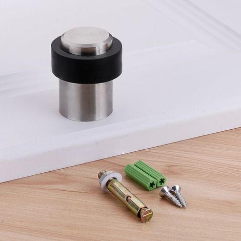Butoir de porte pour portes intérieures - Aluminium - À visser - Inclut des vis à bois - Butoir de porte avec caoutchouc antidérapant (1/4)