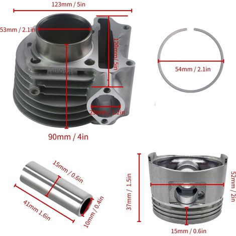 Cylinder liner for motorcycle engines GY6 GY125 SYM125 GR125 XS125T, 52.4 mm cylinder piston. (1/4)