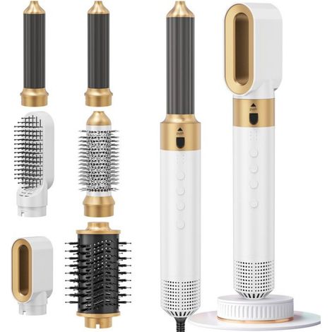 Brosse Seche-Cheveux - 1350 W - Moteur Sans Balais 110000 Tr/Min - Ions Negatifs - 6 Tetes Interchangeables - Pour Tous Types De Cheveux - 1 Piece (1/5)