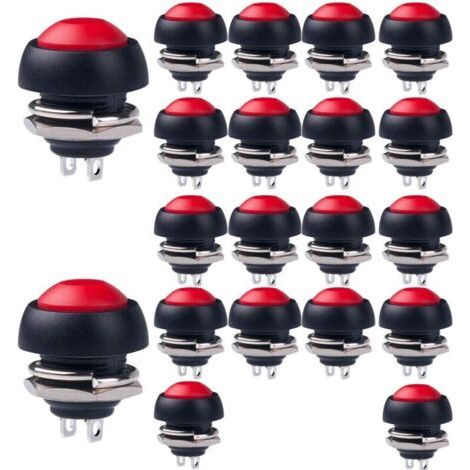 FENOPLASTICARouge 20pcs 12mm Mini Momentané Interrupteur À Bouton Poussoir, Bouton Poussoir Étanche,1A 250VAC / 3A 125VAC Rond Interrupteur À Bouton Poussoir, pour Raspberry Pi DIY (1/4)