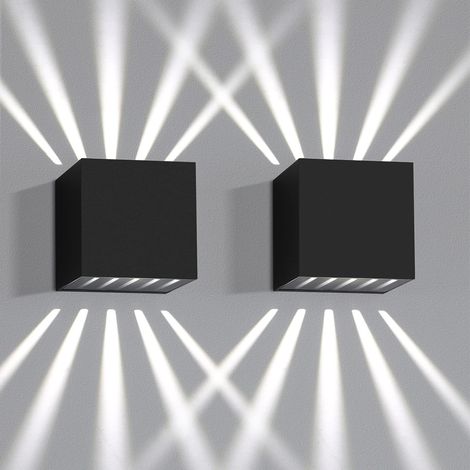 GBLY 2 Stück Wandlampe LED Wandleuchte Innen & Außen - Schwarz Außenlampe IP65 Wasserdicht Außenwandleuchte 3000K Kaltweiß Up Down 10W Wandbeleuchtung für Treppenhaus Flur Balkon Badezimmer