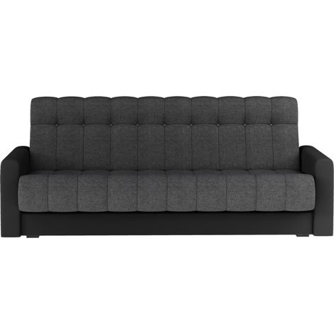 Canapé lit 3 places tissu gris clair et simili cuir noir Barote 210cm (1/5)