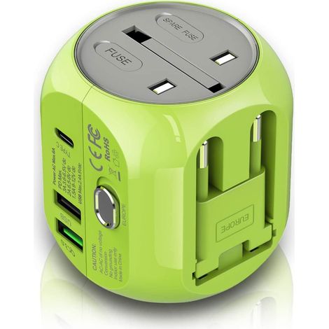 Adaptateur de Voyage Universel avec Charge Rapide Ports USB 3.0 et 1 Type C dans pour US/EU/UK/AU pour Plus de180 Pays et Smartphone, Caméra, Lecteur MP3,Console de Jeu Portable (1/5)
