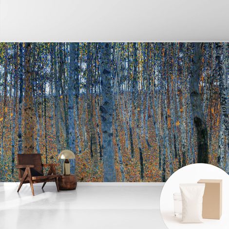 Papier peint intissé mural avec imprimé motifs uniques apparence moderne - Colle incluse gratuite Forêt de bouleaux 416x254 cm (1/5)