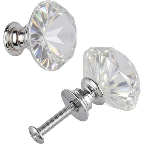 12 boutons de meuble 31 mm en acrylique et zinc, poignées de tiroir diamant, quincaillerie d'armoire (1/5)