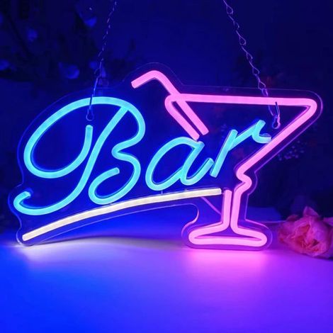 Panneau néon pour bar cocktails panneau lumineux LED barre USB panneau lumineux pour mur cocktail bar panneau néon rose et bleu pour (1/5)