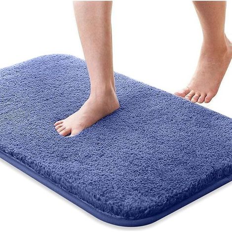 Tapis de bain, tapis de bain antidérapant et absorbant, tapis de bain doux et lavable pour la peau, tapis de bain bleu foncé, 50x80 cm, (agréable) (1/5)