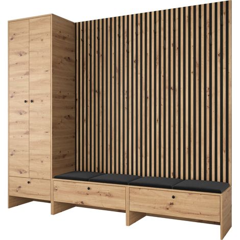 Meuble d'entrée Donio VI, Chêne Artisan + Manila 18, 206x230x44cm, Stratifié, Tissu, À poser