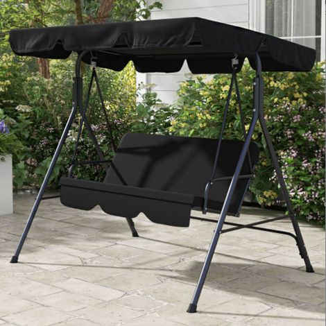 Balançoire Hollywood, balancelle de jardin 3 places avec auvent réglable, structure robuste en acier, noire, 172 x 110 x 153 cm pour jardin et terrasse (1/5)