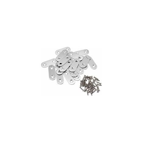Paquete de 20 escuadras planas, placas de conexión metálicas de dos orificios, placas de reparación de acero inoxidable con tornillos de fijación, 36 x 16 mm, color plata - Crezuo