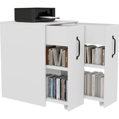 Bibliothèque à roulettes Meuble de rangement mobile avec tiroirs réversible Blanc 52x50x75 cm (1/5)