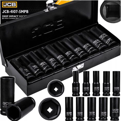 JCB Set di 10 inserti esagonali per chiavi a impatto 10-24 mm