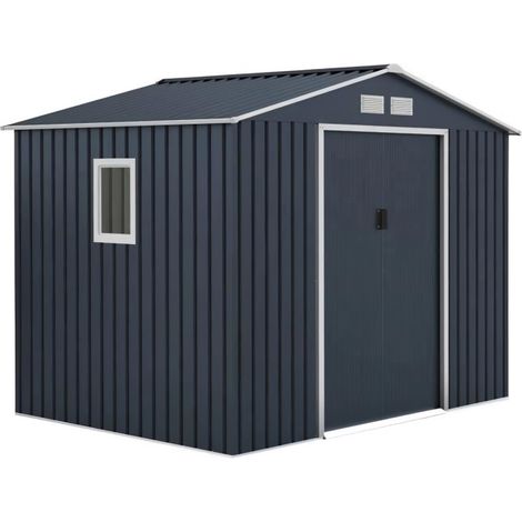 Abri de jardin métal 5,29 m² – Kit d'ancrage inclus – Dimensions 277x191x202cm – Coloris gris anthracite (1/6)