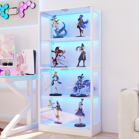 Vitrine en verre 80x35x170cm - Rangement à quatre niveaux - Éclairage LED - Avec 4 portes - MDF+verre - Blanc (1/5)