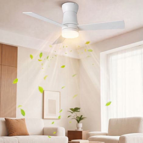 Ventilateur de plafond lumineux plafonnier 47cm - 3 pales - ultra silencieux - 6 vitesses - télécommande - éclairage LED trois températures de couleur - adapté salon chambre - Blanc (1/5)