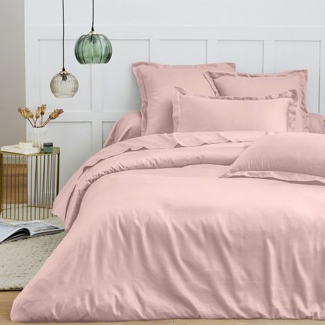 Housse de couette 240 x 220 cm – 100% Coton 57 fils/cm² – Qualité Supérieure – Rose dragée (1/4)