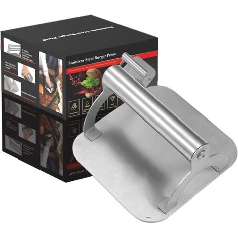 Prensa para Hambúrguer Aço Inoxidável 430 Antiaderente Cabo Ergonómico 14x14x7.5 cm para Grelha e Churrasco (1/5)