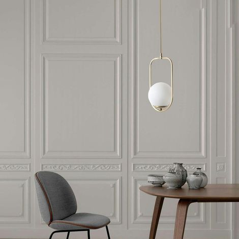 Suspension design dorée 1 globe verre dépoli sur cadre SIERRE (1/4)