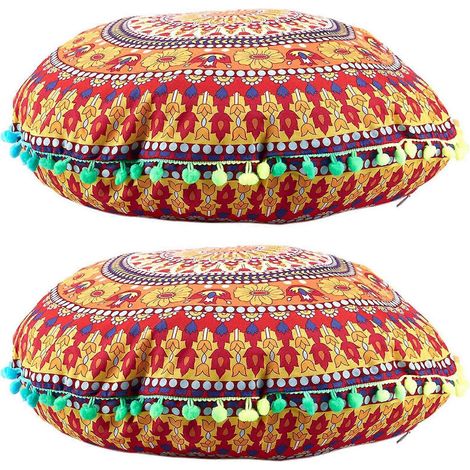 coussins de sol ronds de style bohème, motif mandala indien, housse de coussin incluse (13 cm). (1/5)