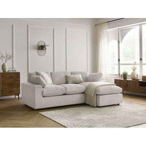 BOBOCHIC - Canapé d'angle fixe compact réversible BELAIR velours côtelé   Beige (1/5)