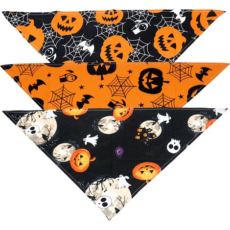Filiyano-Bandanas pour chiens Halloween, lot de 3 bandanas réversibles citrouille, bavoirs triangulaires (1/5)
