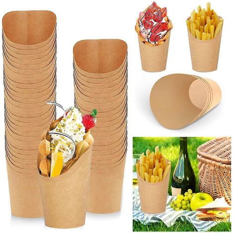 100 gobelets jetables pour chips, 414 ml (14 oz), en papier kraft, pour snacks gaufrés. (1/5)