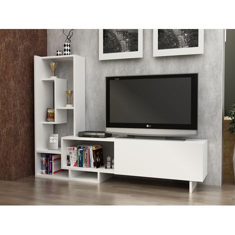 Decorotika Pegai 160 Cm Wide Modern Meuble TV Meuble TV TV Cabinet Storage With Shelves And Cabinet - Blanc (1/4)
