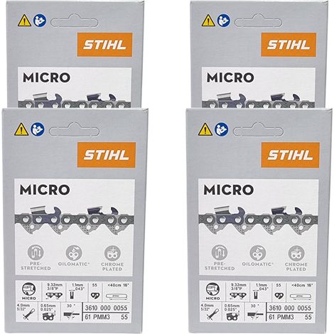 Stihl 4x 3/8" Picco Micro Mini 3 (PMM3) cadena de sierra 40 cm 3/8" P 1.3 mm 55 TG 4 piezas ( 4x 36100000055 )