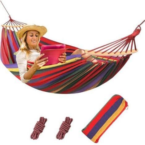 Hamac Suspendu, Hamac d'extérieur multi-personnes en coton - 210 x 150 cm - Charge maximale 200 kg - Portable avec sac de transport - pour terrasse, cour ou pelouse, 200 x 150 (1/5)