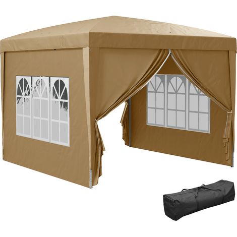 Tonnelle pliante d'extérieur 3x3 m avec 4 panneaux latéraux. En acier et toile Oxford. Kaki.