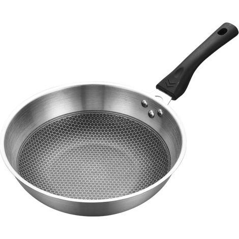 Poêle à frire en acier inoxydable avec poignée auxiliaire, revêtement antiadhésif, fond plat, compatible lave-vaisselle (1/5)