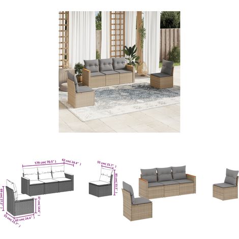5-tlg. Garten-Sofagarnitur mit Kissen Beige Poly Rattan - Gartensofas - Outdoor Möbel - Lounge Set - Rattan Sofa - Gartenlounge - Home & Living