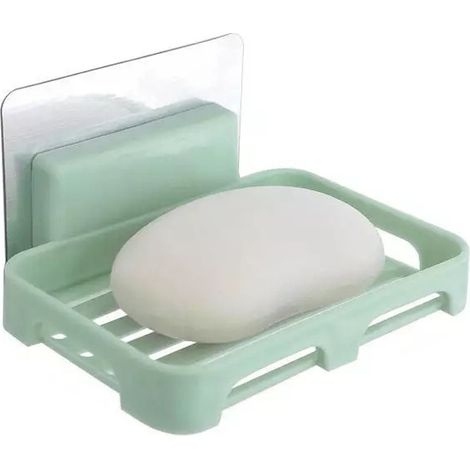 Porte-savon mural en acier inoxydable pour douche, salle de bain ou plan de travail de cuisine. Porte-savon original avec crochets pratiques, vert nordique. (1/5)