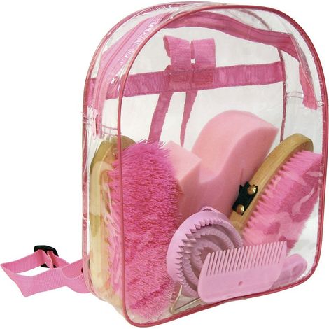 Kerbl Sac à dos de nettoyage rose kit de nettoyage, kit de pansage pour chevaux, outils de nettoyage, brosses, herse