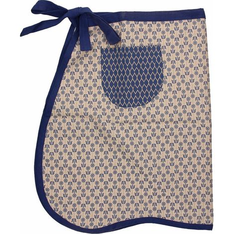 Tognana Katanè blu, grembiule vita con tasca e decori, tessuto in cotone