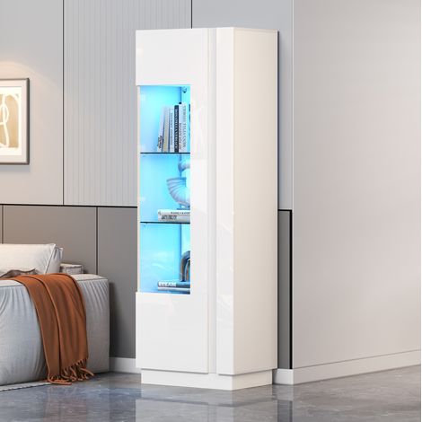 Vitrine haute 60 x 40 x 180 cm avec LED, porte en acrylique, blanc DESVIAE (1/5)