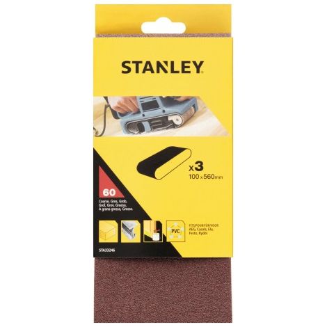 STANLEY 5288901 3 Bandas de Lija. 100 x 560 mm.Grano 60