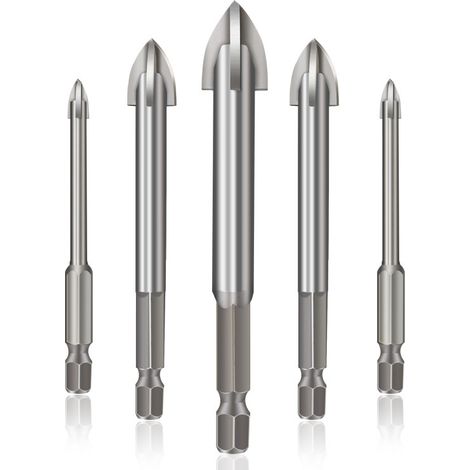 Forets pour carreaux de céramique, outil de perçage universel efficace, 5 forets pour carreaux de céramique, set de forets pour le béton(Couleur argent) (1/5)