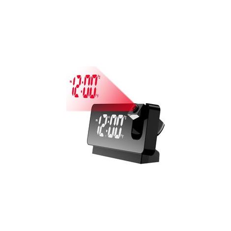 (noir) Réveil à projection 180°, réveil numérique avec grand écran LED, réveil analogique sans tic tac avec date de température, réveil numérique pour chambre à coucher (1/5)