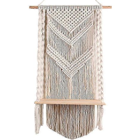 Étagère murale flottante en bois tressé, style bohème, avec corde en coton, pour le salon (1/5)