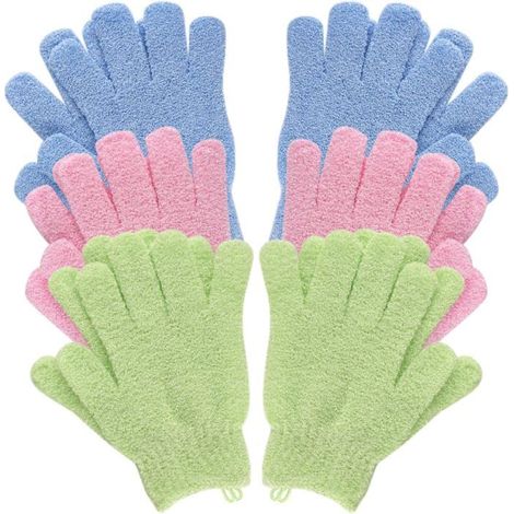 Lot de 12 gants exfoliants pour le bain et le corps, gants de douche en bambou,élimine les poils incarnés et les peaux mortes bleu (1/5)