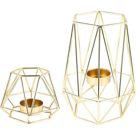 Set mit 2 goldenen geometrischen Kerzenhaltern aus Metall