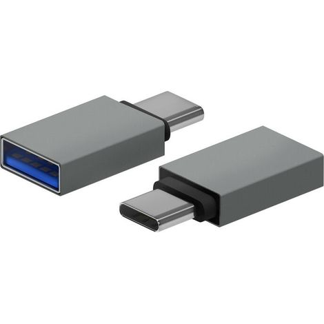 Mini Adaptador Aluminio USB 3.2 Gen1 3A, Tipo USB-C/M-A/H, Gris (1/3)