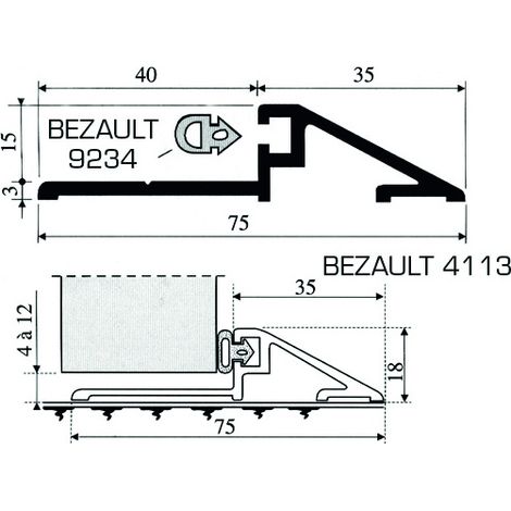 Vachette – Barre de seuil en aluminium brut 4m – Résistante aux chocs – Pour fixation sur béton – Finition lisse et élégante