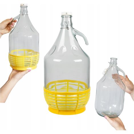 Garrafa DAMA de 5 litros para vino, aguardiente, licores, CESTA + CIERRE, ASA (1/5)