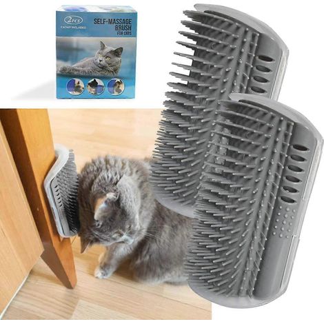 Lot de 2 peignes de massage d'angle pour chat avec herbe à chat, peigne à gratter d'angle, brosse de toilettage murale pour animaux de compagnie, peigne de toilettage, brosse de massage auto-massage ( (1/5)