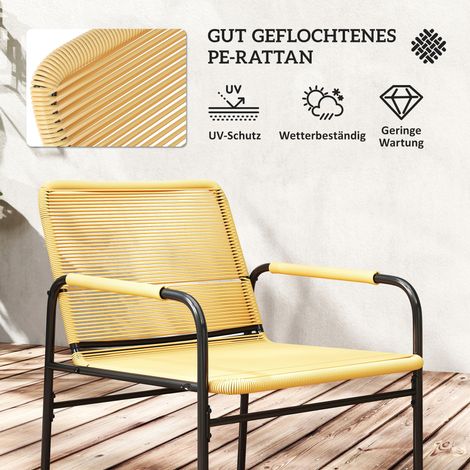 Ensemble bistro 3 pièces en rotin, salon de jardin jaune avec 2 fauteuils et table basse 54 x 66 x 76 cm (1/4)