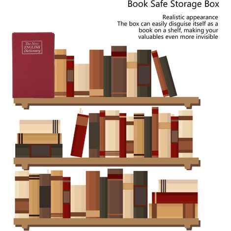 Caja de seguridad decorativa con forma de libro, con llaves, de color rojo y con interior metálico reforzado para guardar objetos de valor en casa. (1/5)